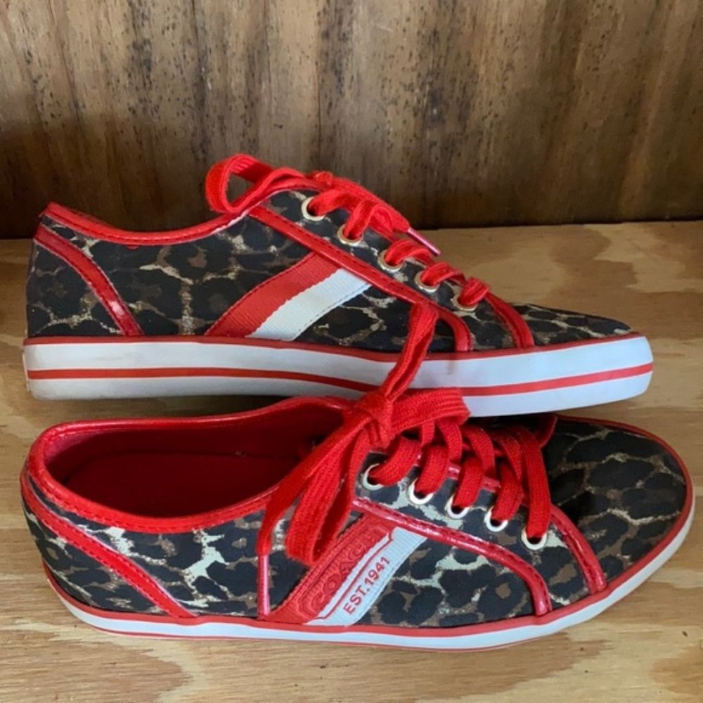 Coach Deja Canvas Leopard Print Red Sport Womens Sneakers Shoes Sz 6B